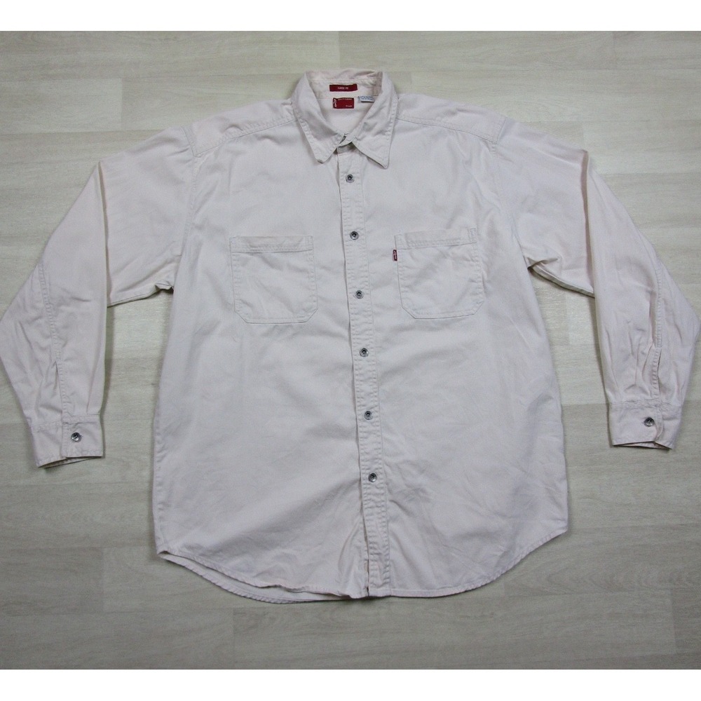 Vintage‎ Y2K Levi's Loose Fit Denim Shirt Men's (L) Cream Cotton Metal Buttons